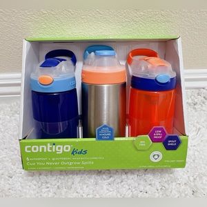 Contigo Kids 3 Pack Gizmo Autospout Spill Proof Cups Water Bottles Brand New